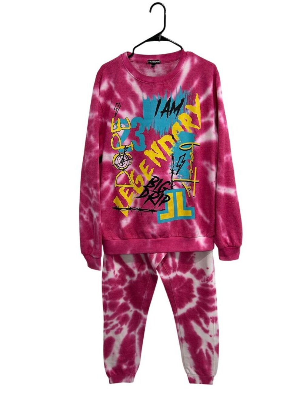 Blackjack XL Mens Tie-Dye Sweatshirt Joggers Set Pink Graphic Nostalgia Core